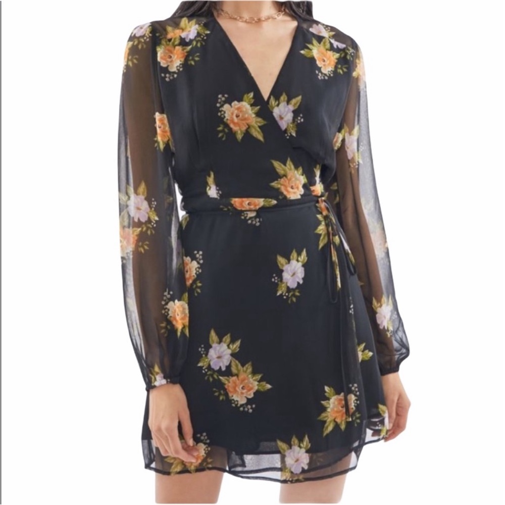 Urban Outfitters Bleecker Sheer Sleeve Wrap Dress